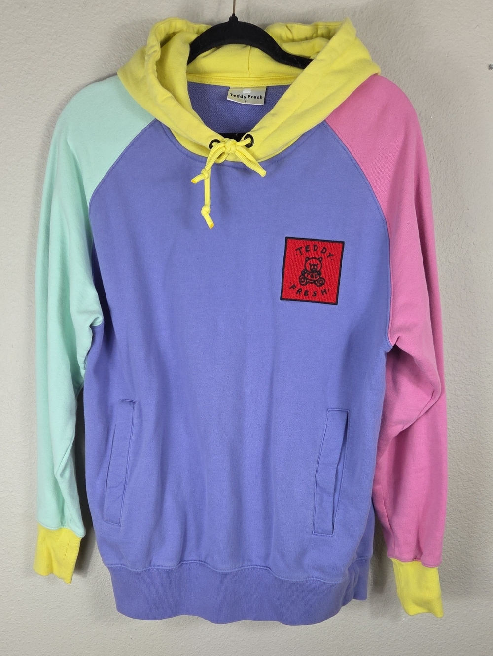 Teddy Fresh Pastel Colorblock Hoodie Lavender Pink Mint Yellow Size S